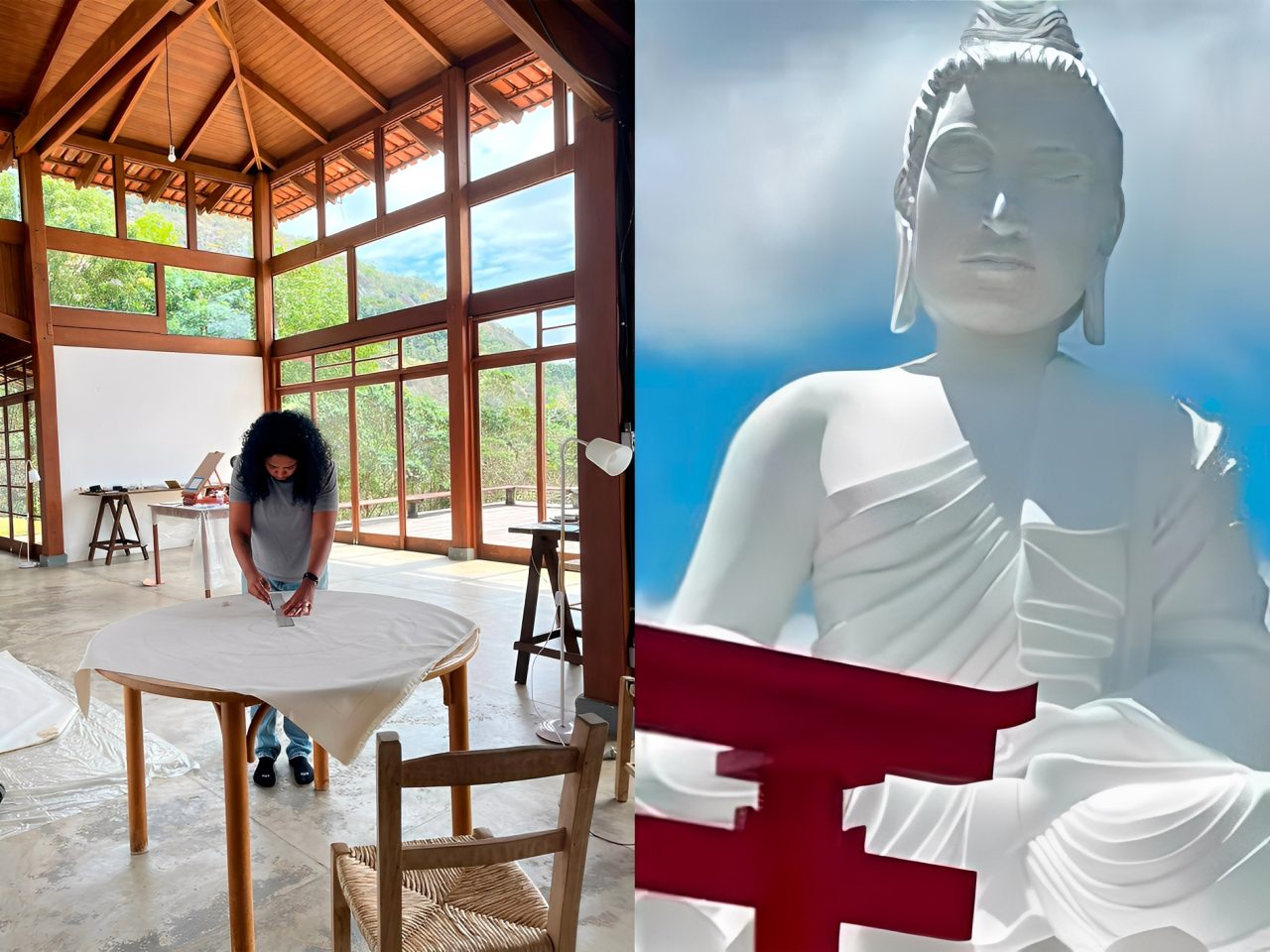 Entre Mata Atlântica e Silêncio: Kika Carvalho conversa com o público como parte de sua residência no Mosteiro Zen Morro da Vargem.