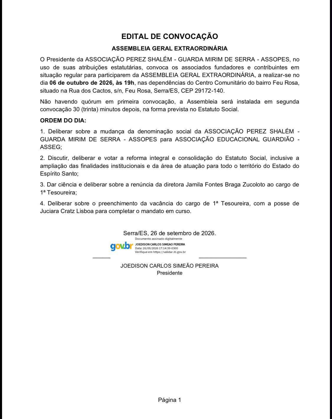 EDITAL DE CONVOCAÇÃO