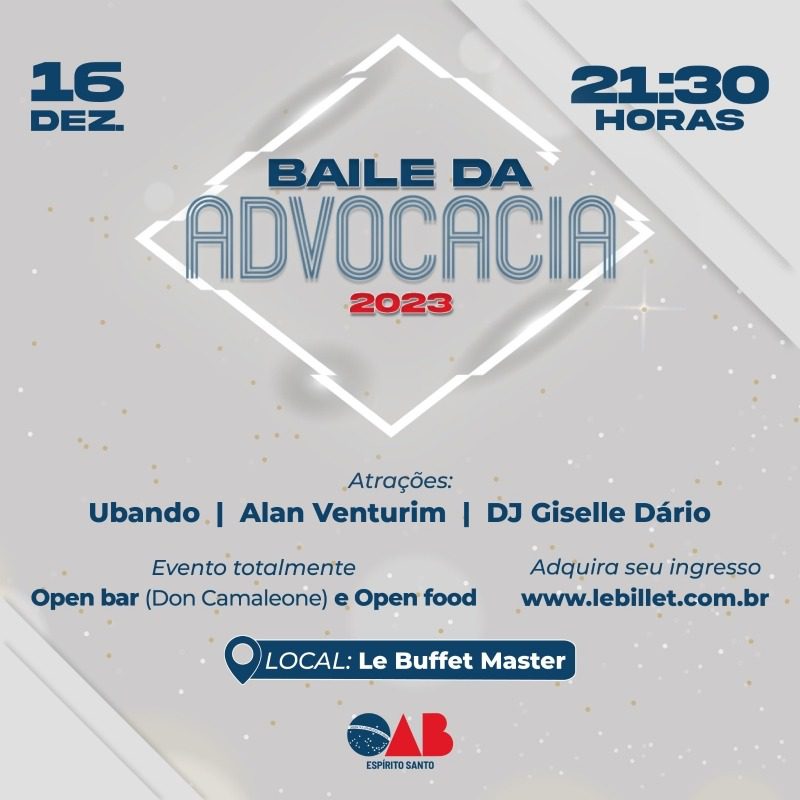 Noite de Celebração: Baile da Advocacia marcado para 16 de dezembro. Ingressos à venda!