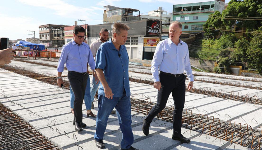 Prefeito, governador e presidente da Assembleia visitam etapa final das obras do viaduto em construção